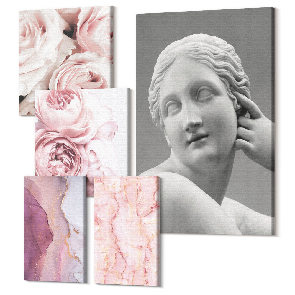 Sada obrazů pentaptych Květinové akcenty s řezbou v klasickém stylu