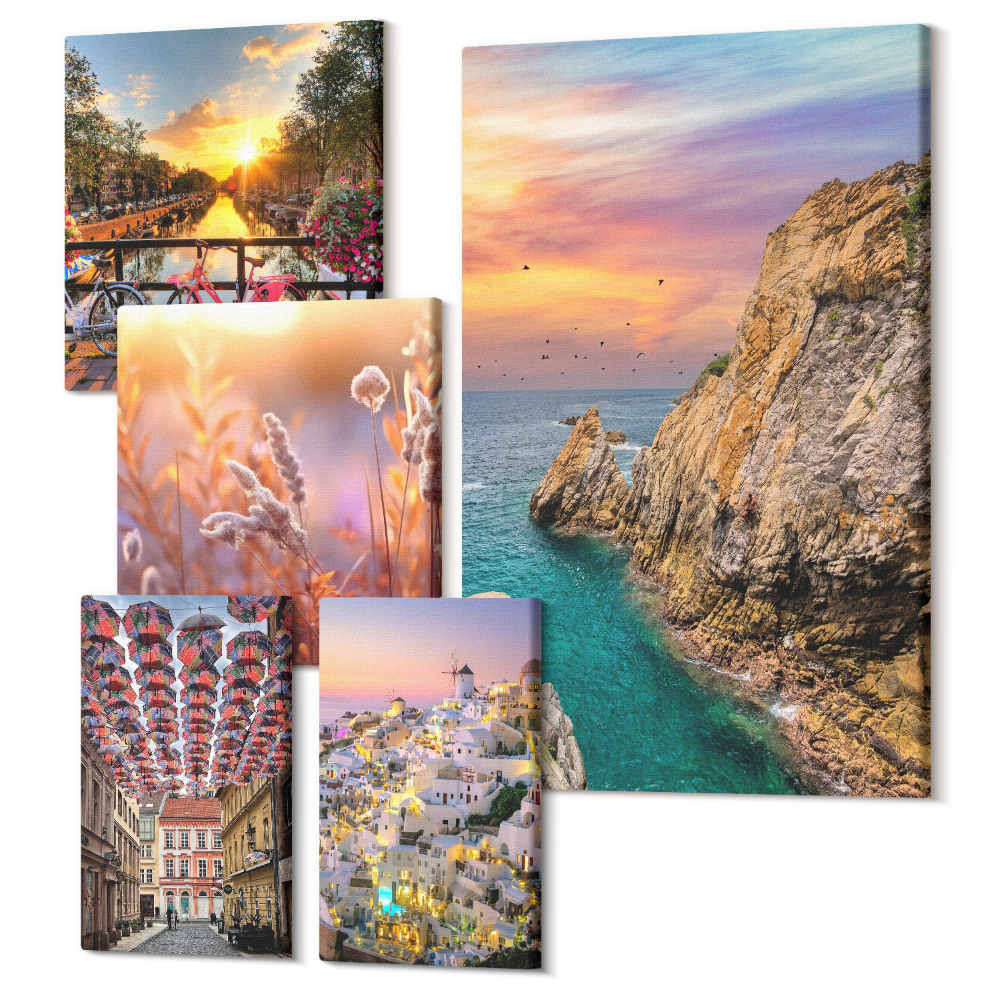 Sada 5 obrazů Přímořská krajina a okouzlující města Evropy