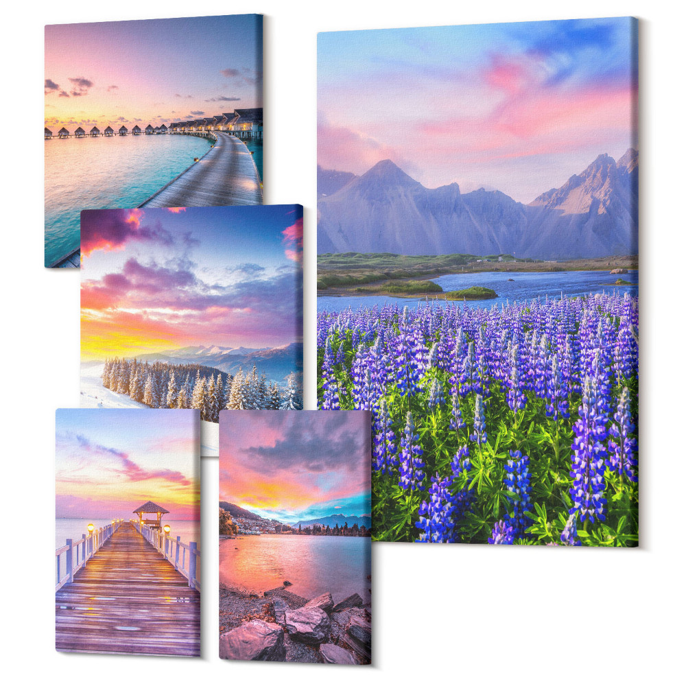 Sada obrazů pentaptych Přírodní krajina s malebným výhledem na hory