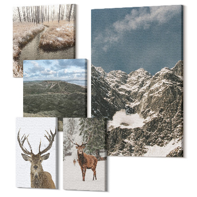 Sada obrazů pentaptych Divoká příroda a majestátní horské krajiny