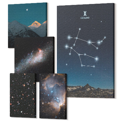 Sada 5 obrazů Vesmírné krajiny se souhvězdími a galaxiemi