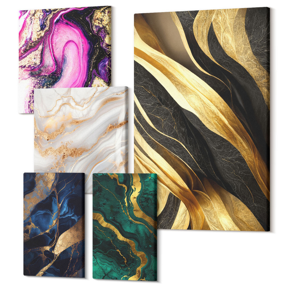 Sada obrazů pentaptych Abstraktní vzory v moderním stylu s kovovými akcenty