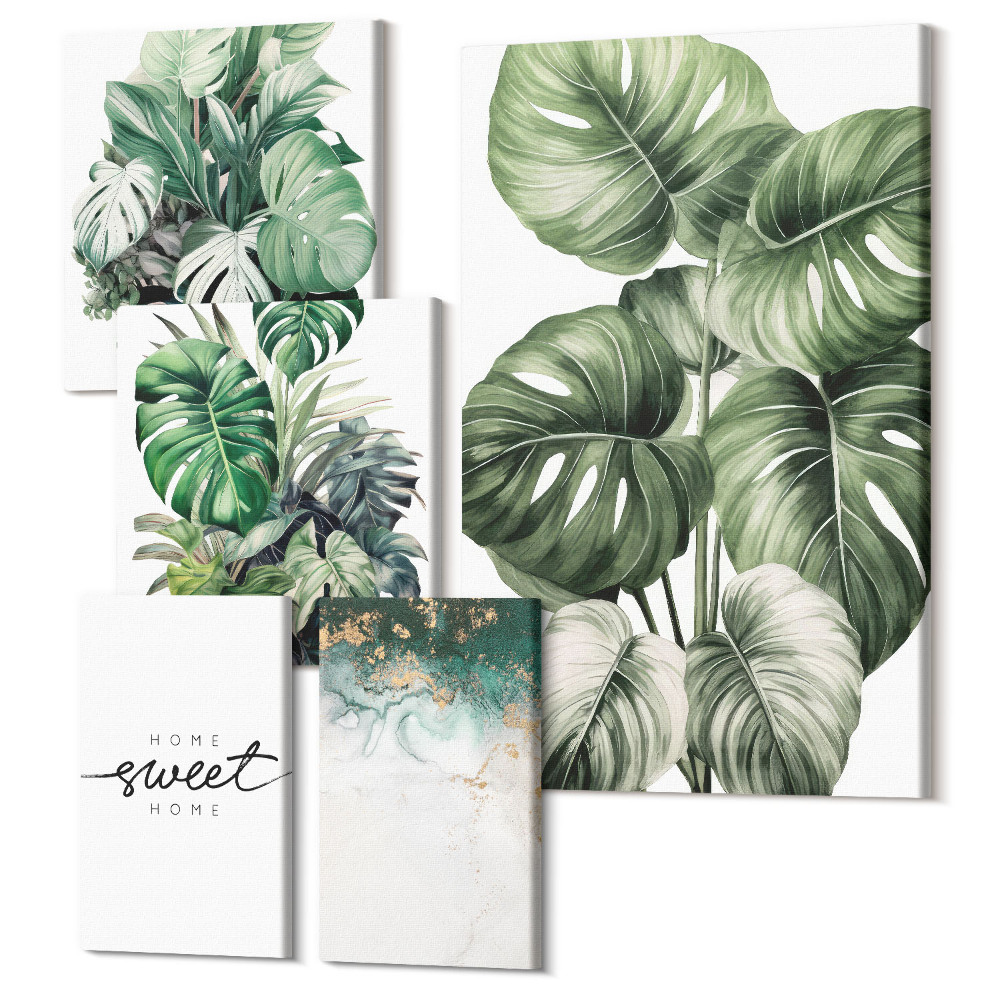 Sada obrazů na zeď pentaptych Zasaďte dekorativní motivy v moderním stylu