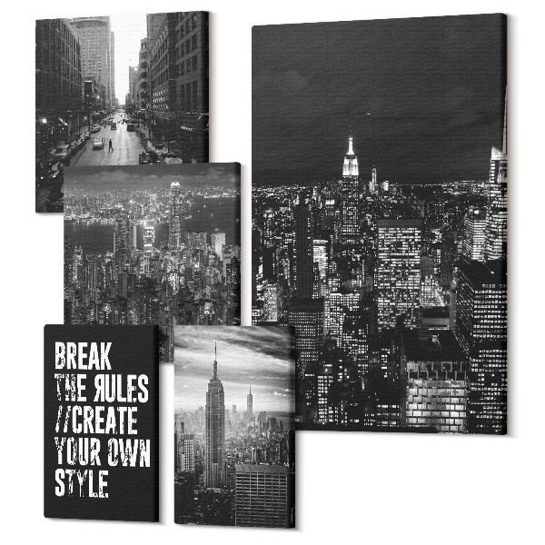 Sada obrazů pentaptych Pohledy na New York v černé a bílé s inspirativními slogany