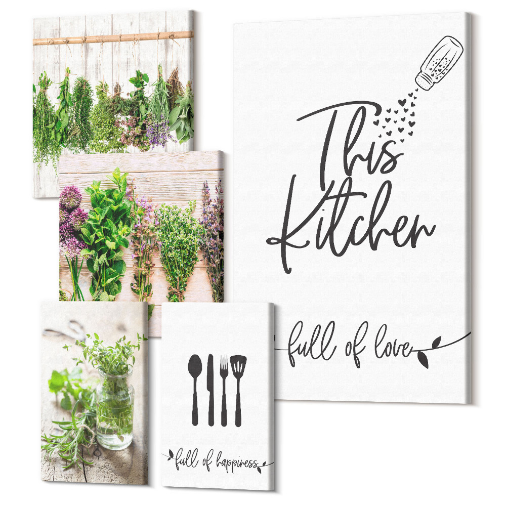 Sada 5 obrazů Bylinkové kuchyně v rustikálním stylu