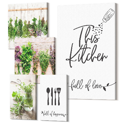 Sada 5 obrazů Bylinkové kuchyně v rustikálním stylu