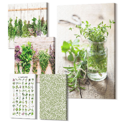 Sada 5 obrazů Bylinkové inspirace v přírodním dekorativním stylu
