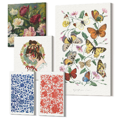 Sada obrazů na zeď pentaptych Vintage dekorace květin a motýlů