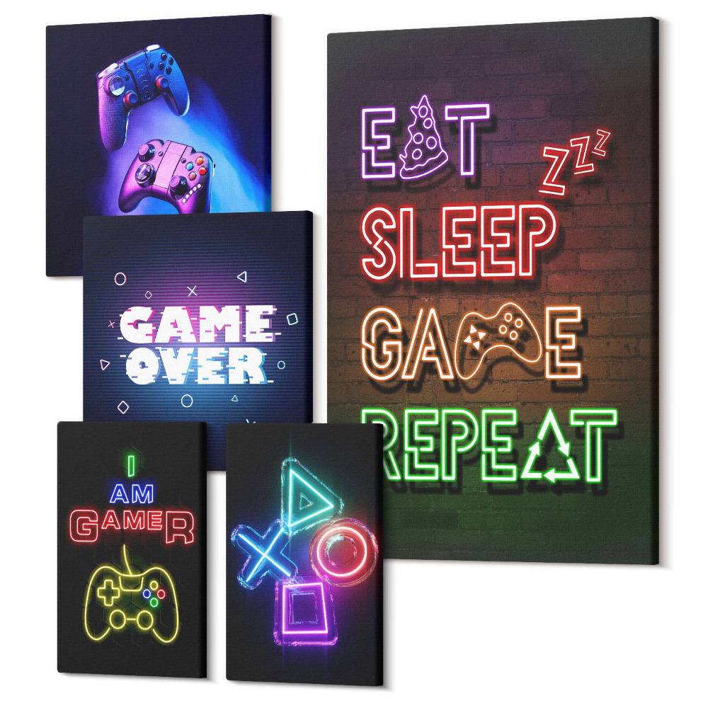 Sada 5 obrazů Neonové motivy počítačových her pro hardcore hráče