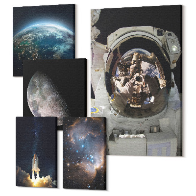 Sada 5 obrazů Pohledy na objev vesmíru s astronauty a planetami