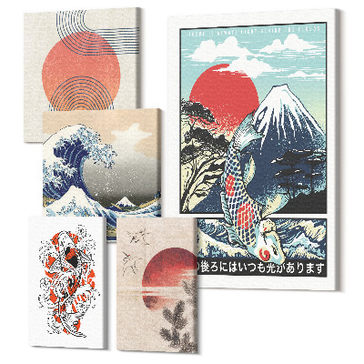 Sada 5 obrazů Japonské umělecké vlnové motivy a tradiční vzory