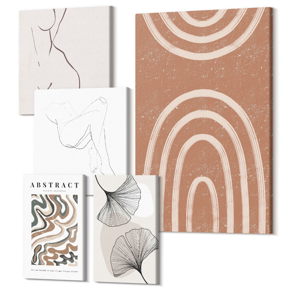 Sada obrazů pentaptych Stylové abstraktní kompozice s figurativními motivy