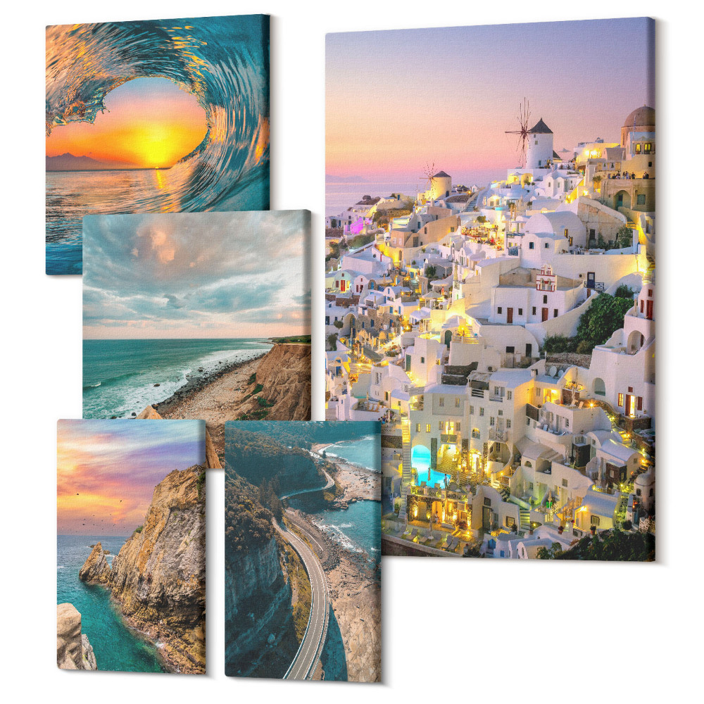 Sada 5 obrazů Pobřežní krajina s malebnými výhledy a plážemi