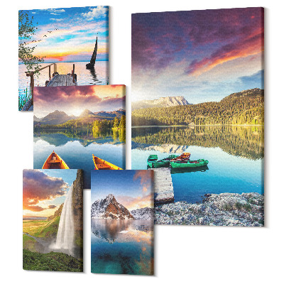 Sada 5 obrazů Přírodní krajiny s vodopády a horskými jezery