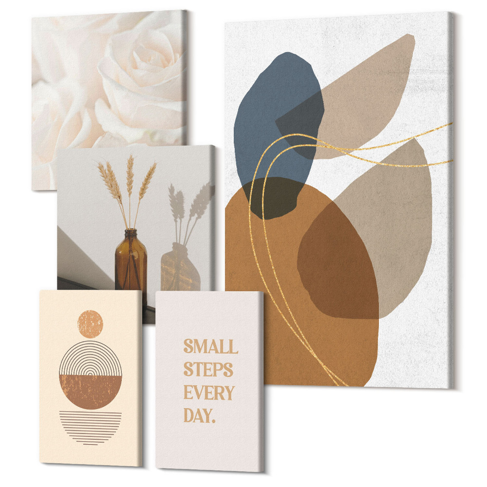 Sada 5 obrazů Dekorativní kompozice ve stylu boho s rostlinnými akcenty