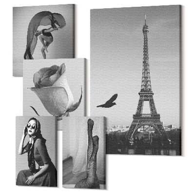 Sada 5 obrazů Stylové černobílé fotografie z Paříže a elegance žen