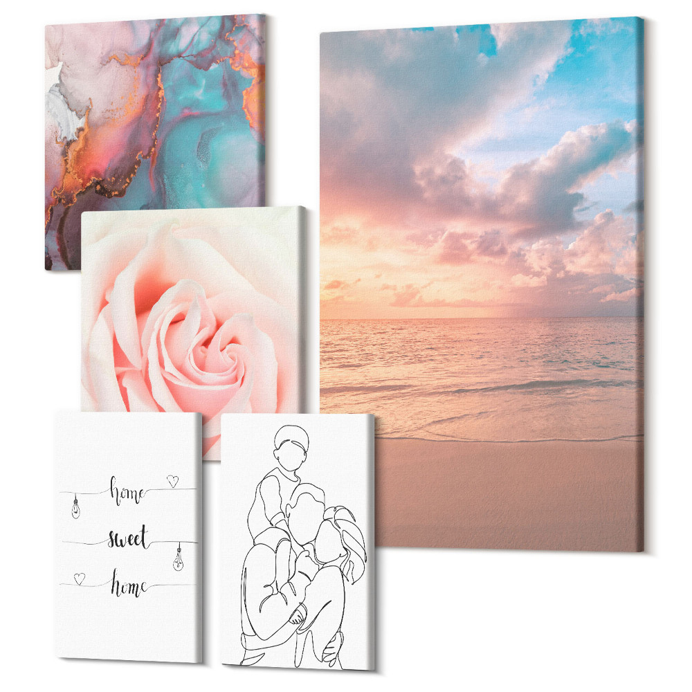 Sada obrazů pentaptych Mořské krajiny, romantické motivy a jemné linie