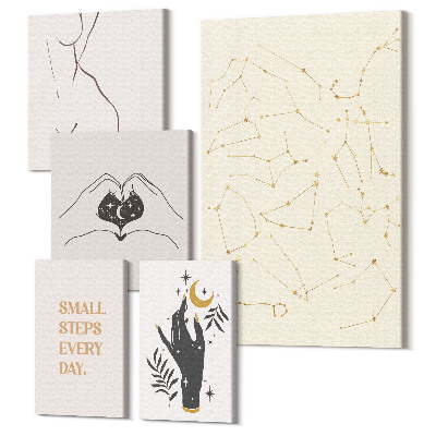 Sada 5 obrazů Minimalistické motivy inspirované vesmírem a přírodou