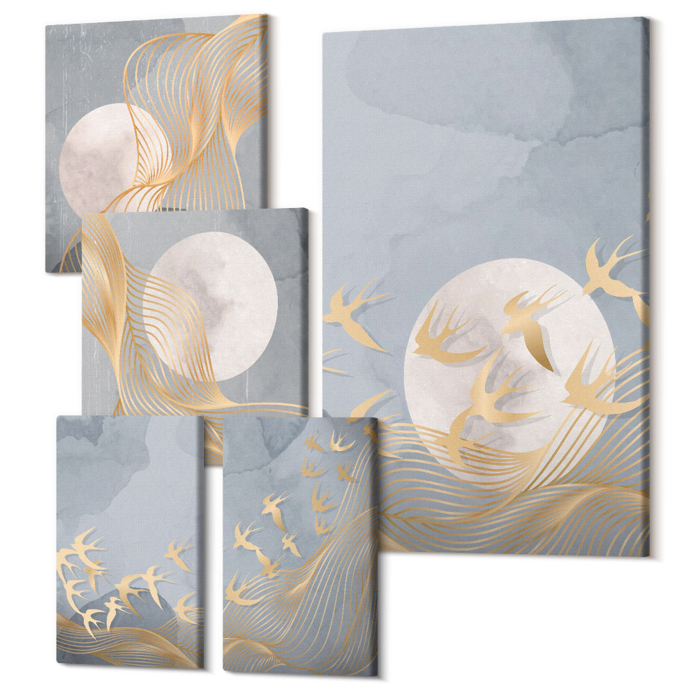 Sada obrazů pentaptych Harmonie přírody v jemných odstínech a motivech