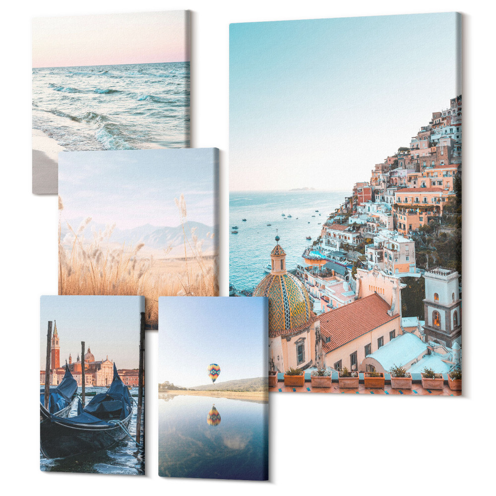 Sada obrazů na zeď pentaptych Okouzlující výhled na přímořská města a krajinu