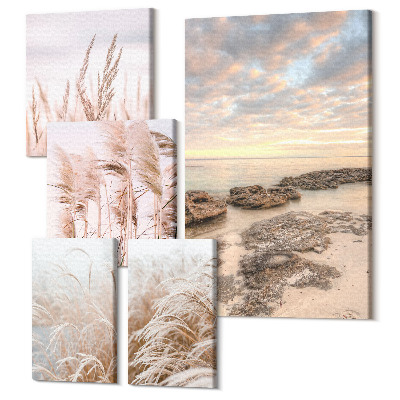 Sada 5 obrazů Přímořské krajiny s vegetací a západy slunce