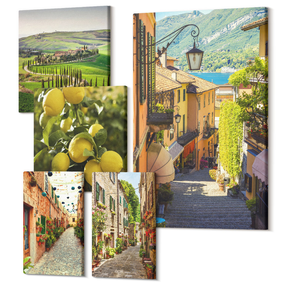 Sada 5 obrazů Okouzlující uličky a malebná krajina Itálie
