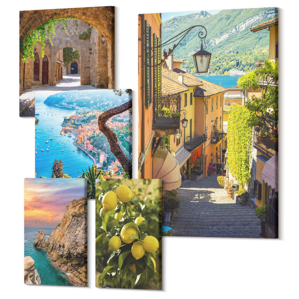 Sada obrazů pentaptych Okouzlující výhled na přímořská města a krajinu