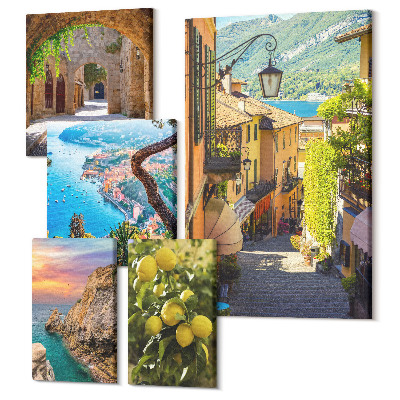 Sada obrazů pentaptych Okouzlující výhled na přímořská města a krajinu