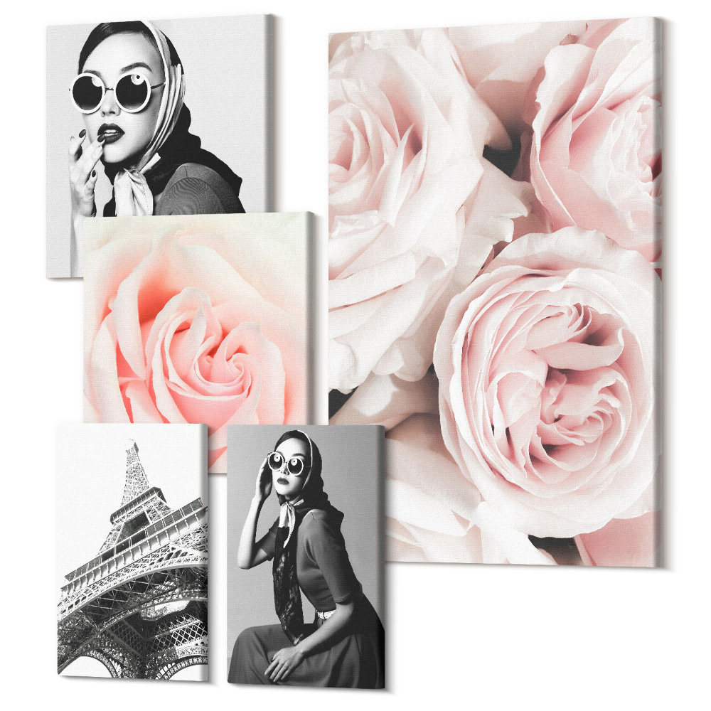 Sada obrazů pentaptych Stylové portréty a romantické růže v elegantní edici