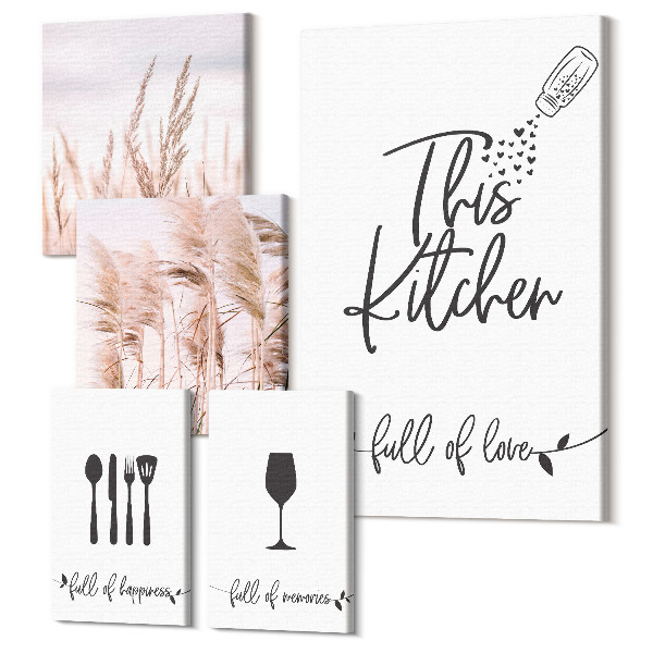 Sada obrazů na zeď pentaptych Boho kuchyňské inspirace s láskou k vaření