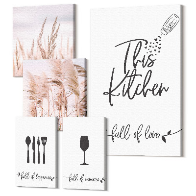 Sada obrazů na zeď pentaptych Boho kuchyňské inspirace s láskou k vaření