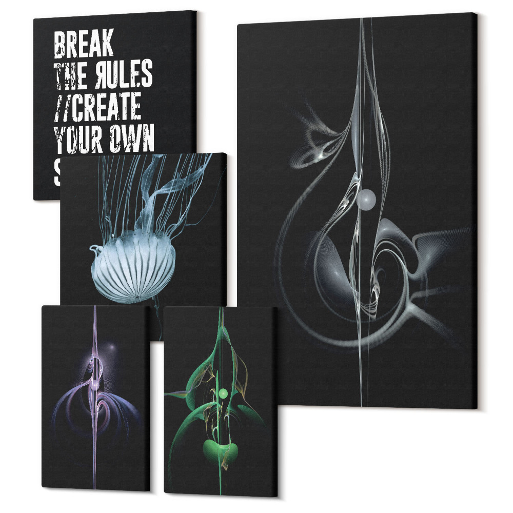 Sada obrazů pentaptych Abstraktní kompozice s tématem kreativity a výrazu