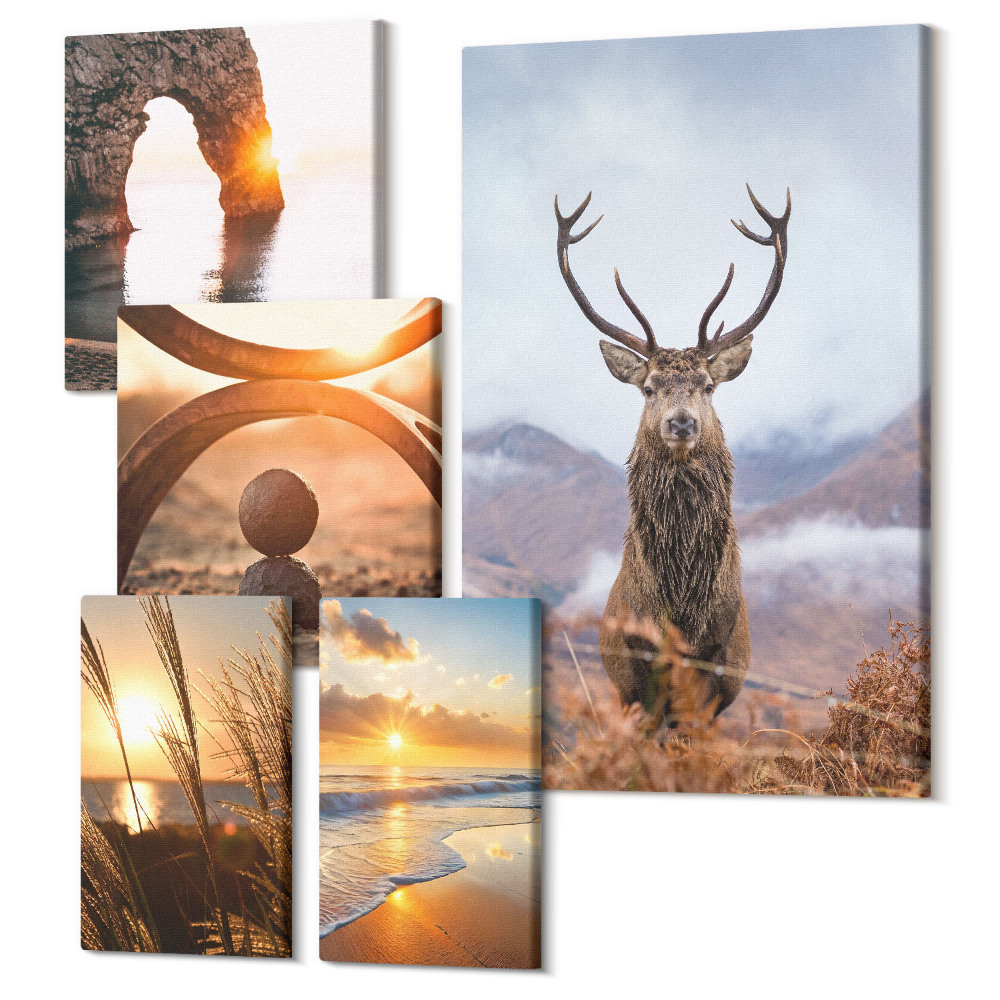 Sada obrazů pentaptych Příroda a divoká zvířata v harmonickém prostředí