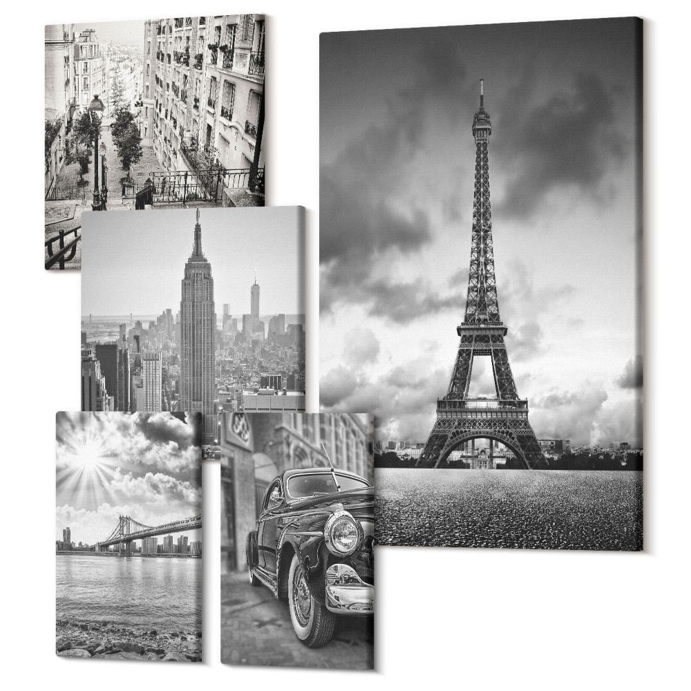 Sada 5 obrazů Městské krajiny se světovými architektonickými ikonami