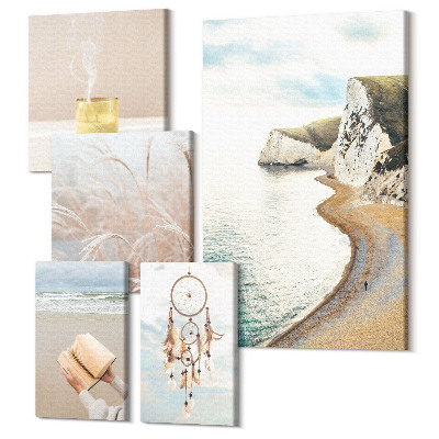 Sada obrazů pentaptych Relaxační přírodní motivy s knihami a sny