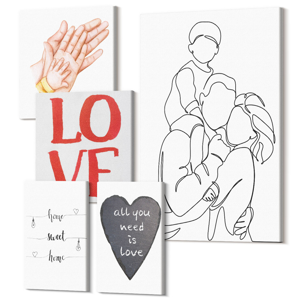 Sada obrazů pentaptych Rodina, láska, teplo, domov, chvíle štěstí