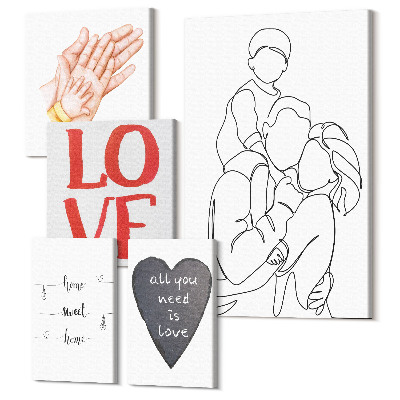 Sada obrazů pentaptych Rodina, láska, teplo, domov, chvíle štěstí