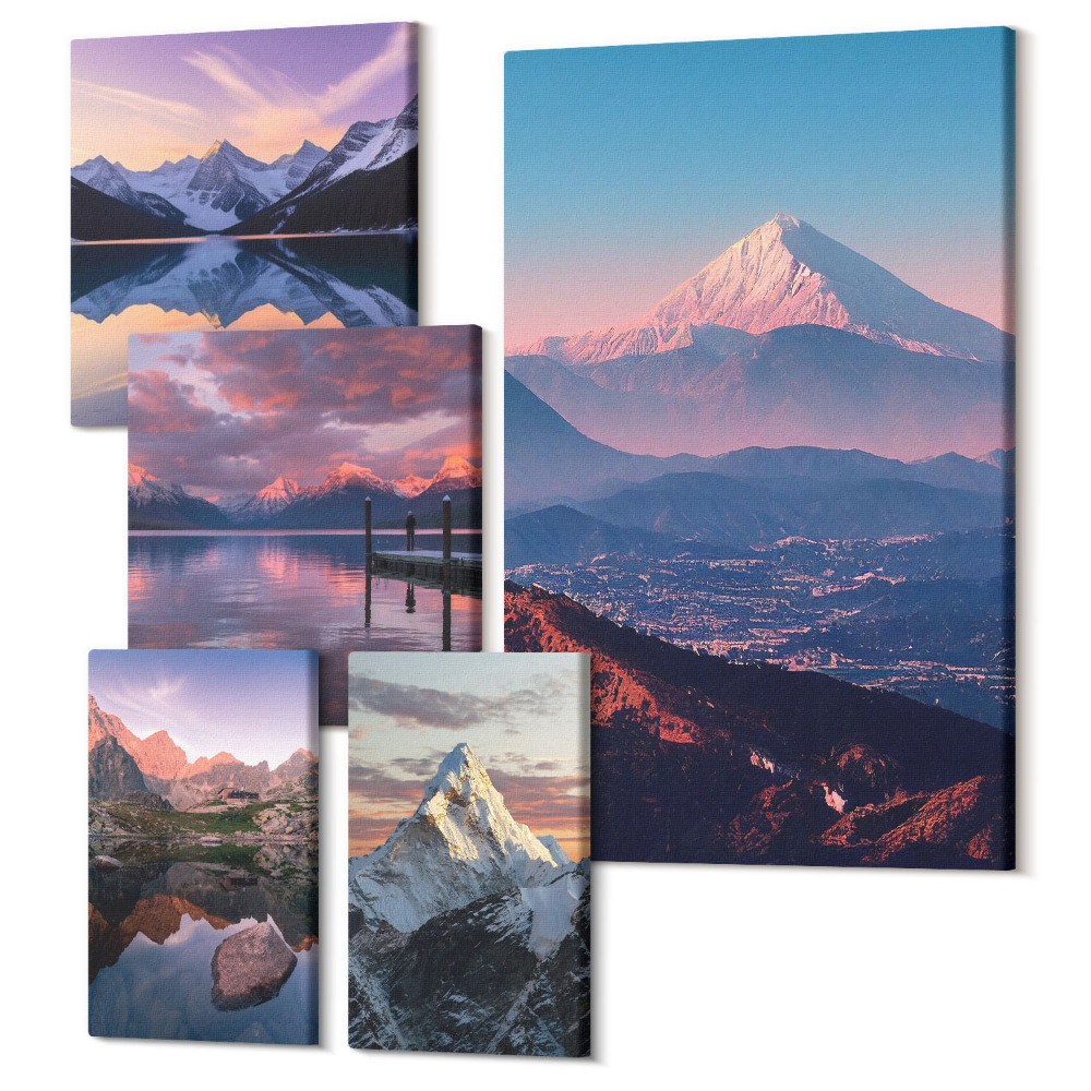 Sada obrazů na zeď pentaptych Horská krajina s výhledy na malebné vrcholy