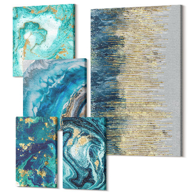 Sada obrazů pentaptych Abstraktní kompozice v odstínech modré a zelené