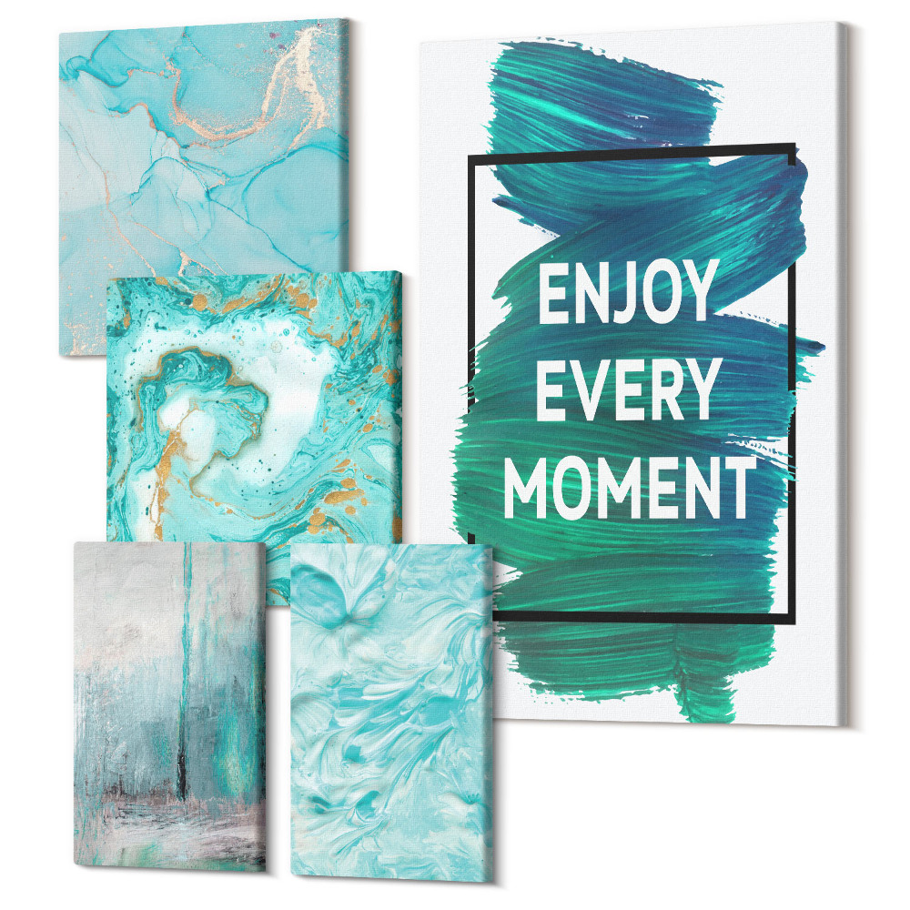 Sada obrazů pentaptych Abstraktní kompozice s inspirativními nápisy a vzory