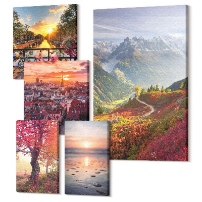 Sada obrazů pentaptych Horská krajina a výhledy do městské přírody