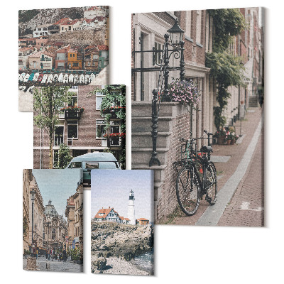 Sada obrazů pentaptych Okouzlující uličky s koly a výhledy na majáky