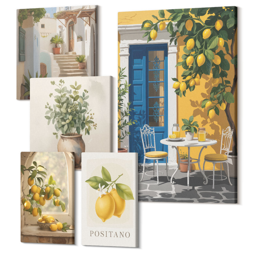 Sada 5 obrazů Citrusové inspirace ve středomořském stylu