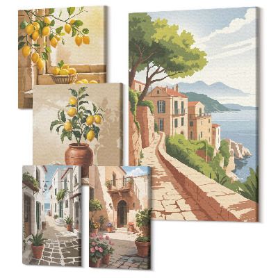 Sada 5 obrazů Okouzlující výhled na středomořské uličky a přírodu