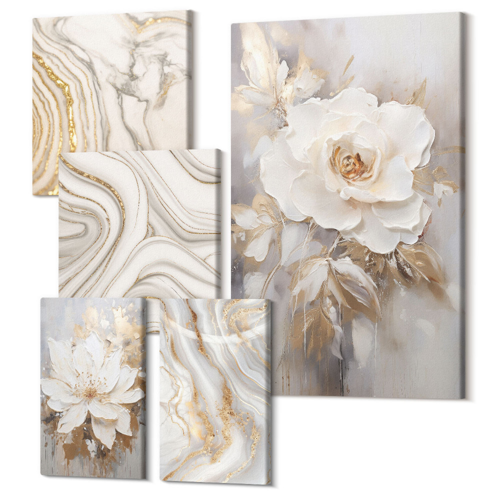 Sada obrazů pentaptych Květinové motivy a abstraktní vzory v elegantním stylu