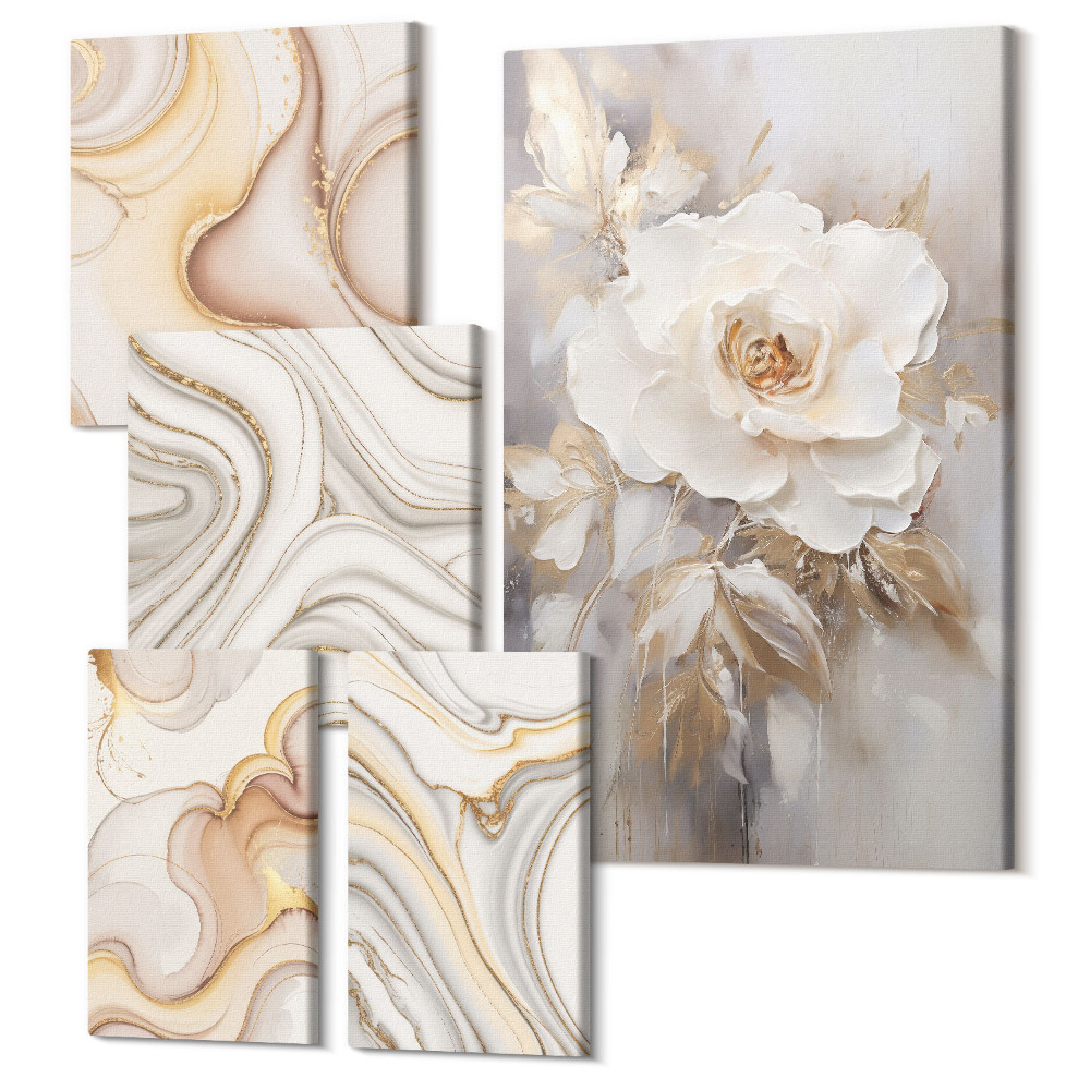 Sada 5 obrazů Květinové motivy a abstraktní vzory v elegantním stylu