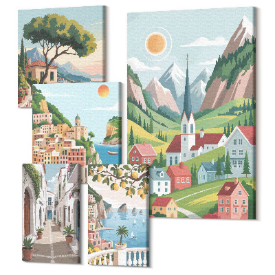 Sada obrazů pentaptych Okouzlující horská krajina a přímořská města