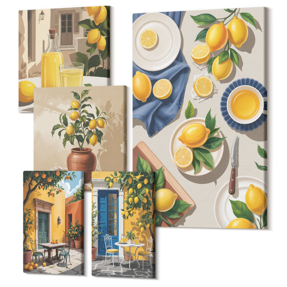 Sada 5 obrazů Citronové inspirace ve středomořském stylu