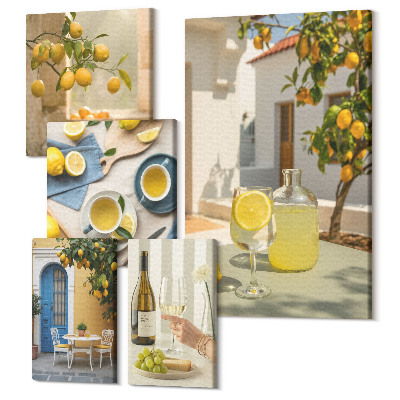 Sada obrazů pentaptych Rustikální motiv citronu do kuchyně