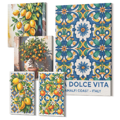 Sada obrazů na zeď pentaptych Italské citrusové plody amalfi styl barevné dekorace